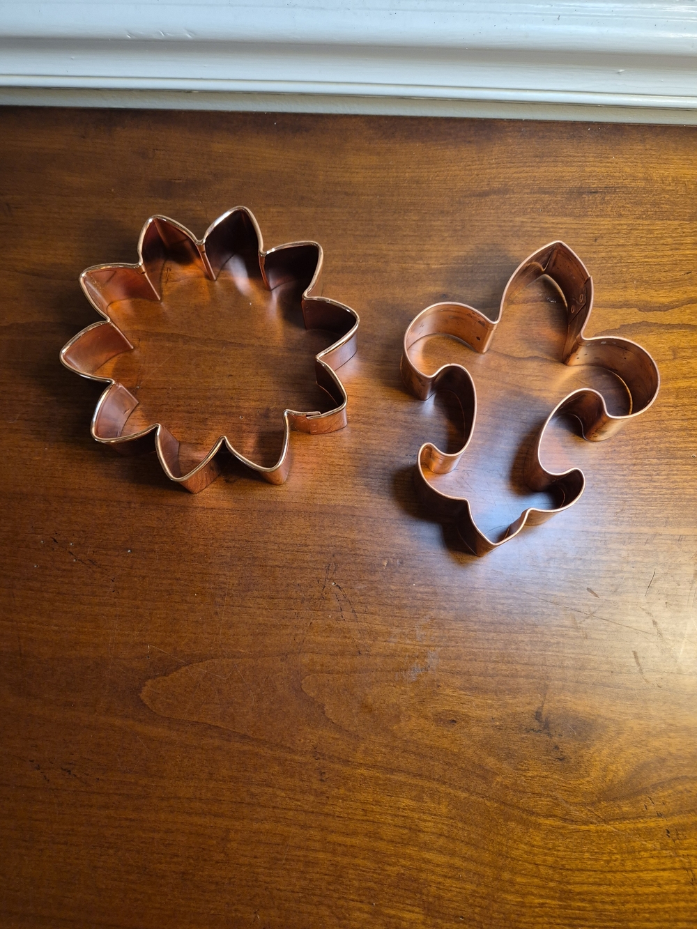 Two Large Copper Cookie Cutters - Flower & Fleur-de-Lis Set